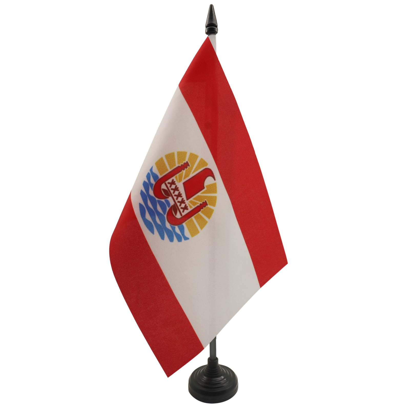 AZ FLAG French Polynesia Table Flag 5'' x 8'' - French Polynesian Office Decoration 100% Polyester 21 x 14 cm - Mini Desk Flag with Pole and Black Plastic Base — image 1