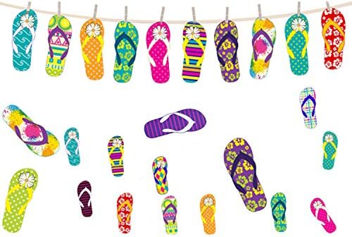 Flip Flops fun Banner - Luau Hawaii Theme Holiday Party Decoration - Perfect for Summer Pool Party &amp; Beach Party - 15 pcs