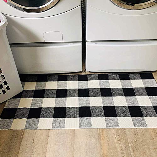 Buffalo Plaid Rug 24"x51" Black and White Check Door Mat Outdoor