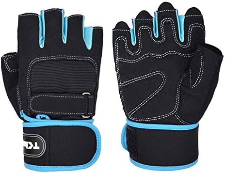 TClian 620 Weight Lifting Training Fitness Gym Gloves, Microfiber Padded Shockproof Sponge, Weightlifting Crossfit Bodybuilding Training Fitness Workout Wrist Wrap Exercise For Men & Women (Blue, XL)