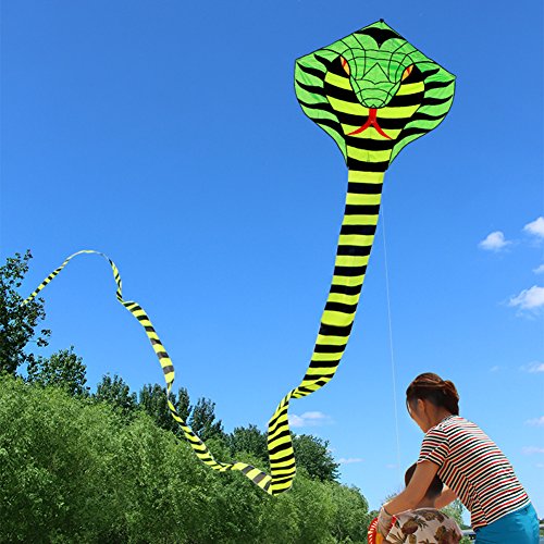 Besra 16m Large Cobra Snake kite 52ft Colorful Rattlesnake Kite with 15m Long Tails Outdoor Fun Sports with Flying Tools (Green) - Thumbnail 2