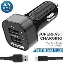 iVoltaa 3.4A Dual Port Car Charger with Micro USB Cable - Black
