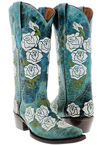 Cowboy Professional - Women's Turquoise Rosal Western Leather Cowboy Boots 9 Medium (B,M)