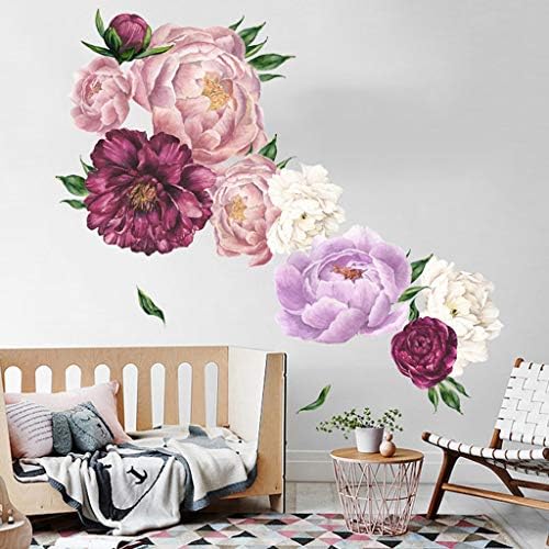 QHJ Peony Rose Flowers mudan Wall Art Sticker Decals Kid Room Nursery Home Decor Gift (A)