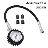 Tire Pressure Gauge 100 PSI , AUPERTO Tire Gauge Heavy Duty with 4pcs Free Valve Caps Best for Car Motorcycle Bike Truck RV SUV ATV (100 PSI)