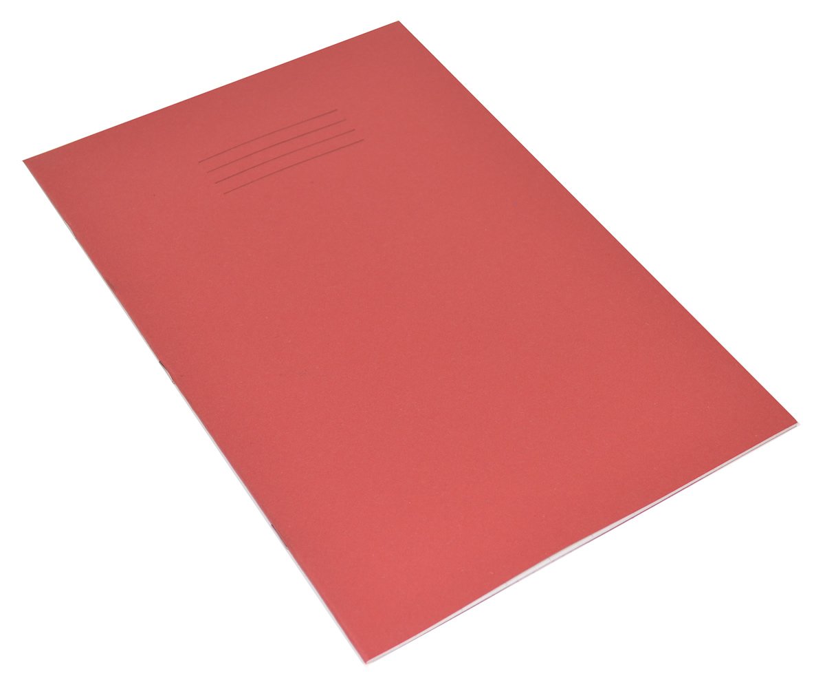 RHINO Stationery Tinted Exercise Book | A4 | 48 Page | 12mm Lined With Margin | Red Cover With Tinted Pink Paper | School Books | Pack of 10