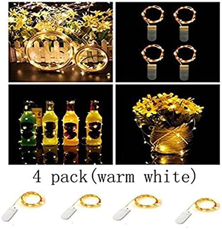WEIERJIA 4Pack Micro LED String Lights Copper Wire Lights ;Battery Operated Portable Lights,Fairy Decor Rope Light for Christmas,Seasonal Decoration Home ,Holiday, Party(Warm white,20 LEDs/7.2Feet)