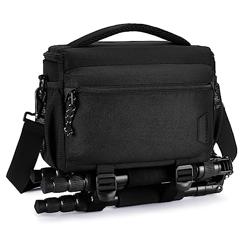 bagsmart SLR DSLR Kameratasche Wasserdicht Fototasche für Spiegelreflexkamera mit Regenhülle, Kleines Kameraetui die für kleine Stative, Schwarz