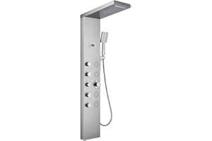 MENATT Shower Panel Tower System, SUS304 Stainless Steel 5-IN-1 Shower Column with 4 Body Massage Jets, Rainfall & Waterfall Shower, Handheld Shower, Bathtub Spout