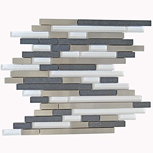 Modern Random Dark Gray Mix Steel - Glass - Stone - Kitchen Backsplash / Bathroom Wall / Home Decor / Fireplace Surround