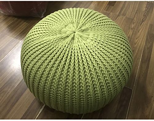 Hand Knitted Woolen Round Cushion POUF Floor Ottoman (Green)
