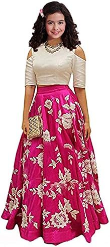 Ved Fashion Women's Silk Semistiched Lehenga Choli (Pink)