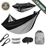 Hitorhike Camping Hammock with Mosquito Net Nylon Tree Straps Detachable Aluminum Poles and Steel Carabiners, 2 in 1 Design for Backpacking, Camping, Travel, Beach, Backyard