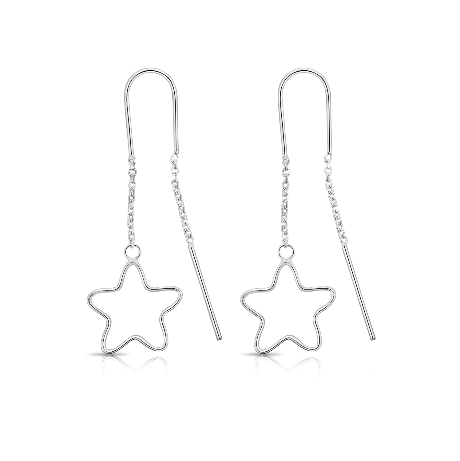 DTPSilver - 925 Sterling Silver Pull Through Star Earrings