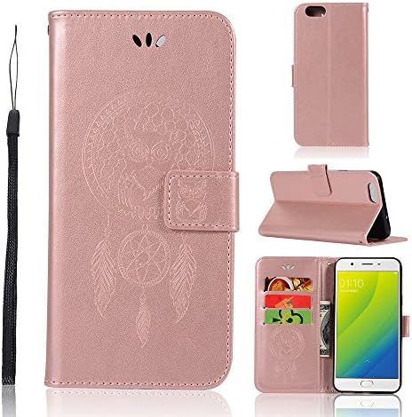 Nadakin OPPO A57/A39/F3 Lite Case Wallet Flip Case Owl Embossing PU Leather Folio Stand Cover with Kickstand Card Slots and Magnetic Closure for OPPO A57/A39/F3 Lite (Rose Gold)