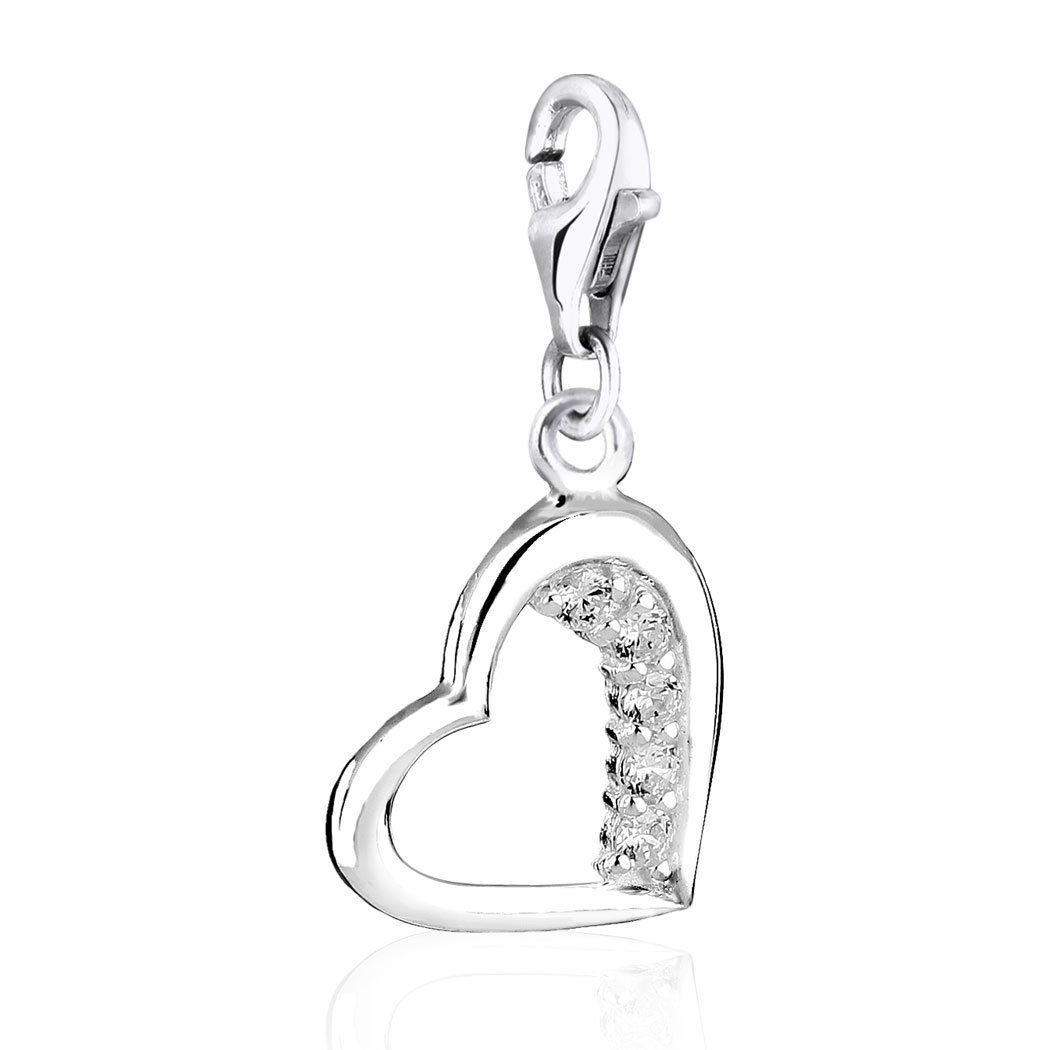 Nenalina 716095-019 Heart Charm Pendant in 925 Sterling Silver, Fits All Common Charm Jewellery