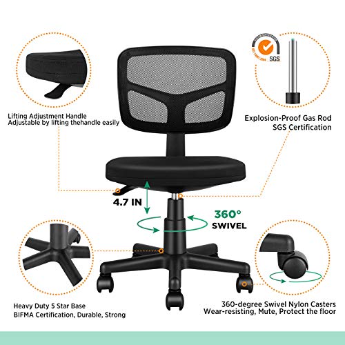 MOLENTS Armless Task Office Chair, Small Desk Chair with Mesh Lumbar