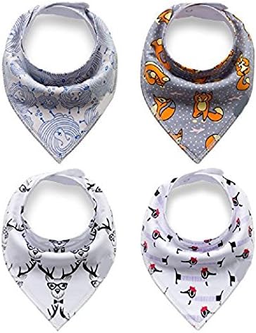 Baby Bandana Drool Bibs, HappyCell Unisex 4 Pack Gift Set Drooling and Teething Soft and Absorbent Hypoallergenic for Boys and Girls
