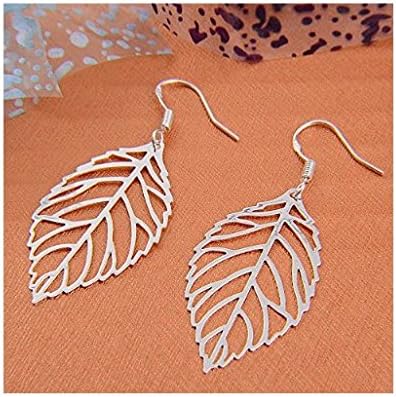 925 Sterling Silver Floral 3D Filigree Hollow Leaf Hook Drop Dangle Earrings