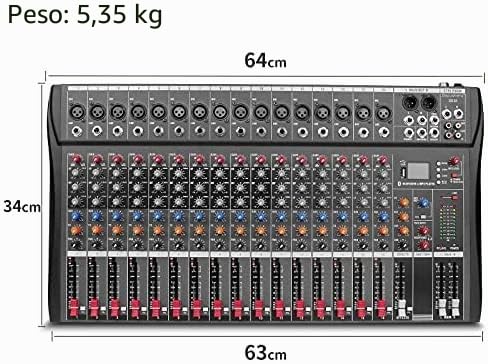 Depesheng DX16 DJ Audio Controller Interface with USB Drive Computer Recording 16 Channel Studio Audio Mixer - XLR Microphone Jack, 48V Power Supply, RCA Input/Output