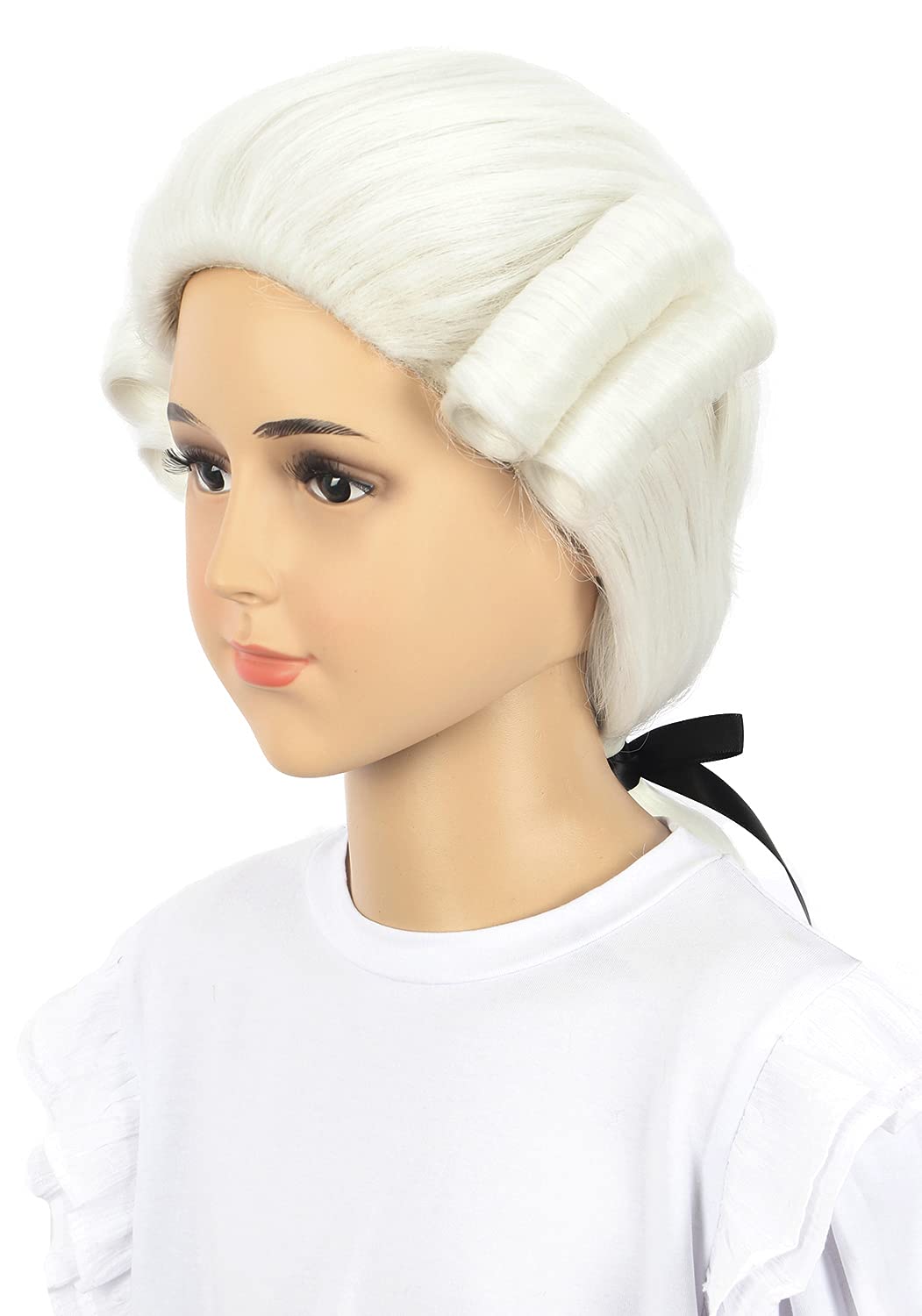 Photo 1 of karlery Kids Long Curly White Judge Colonial Powdered Wig Halloween Costume Cosplay Wig