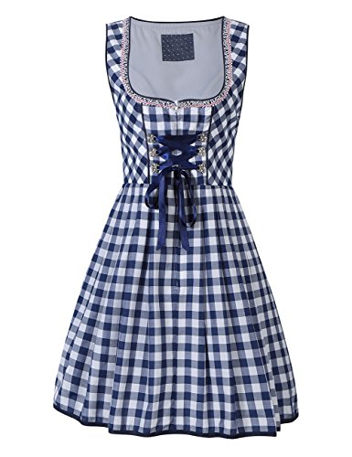 KoJooin Women 3 Pieces Bavarian Oktoberfest Costumes Barmaid Dirndl Dress Blue Plaid 38
