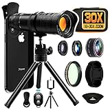 Moikin 18X-30X Cell Phone Camera Lens, 4 in 1 Photography Lens Kit - 18X-30X Zoom Telephoto Lens - Remote Shutter, Wide Angle, Fisheye & Macro Lens for iPhone, Samsung & Android Smartphones