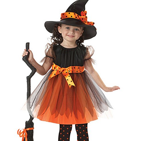 Children Halloween Witch Dress + Hat Cosplay Performance Clothes