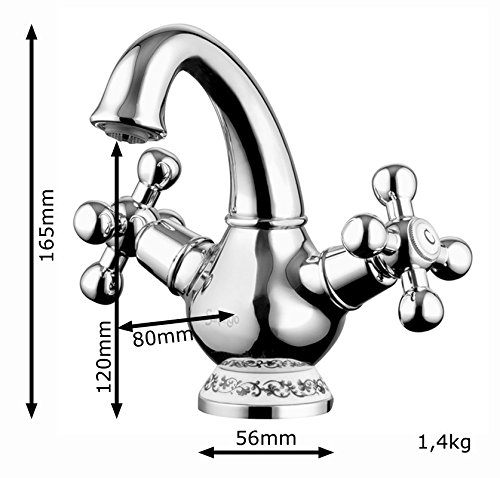 Retro Bad Waschbecken Zweigriff Kreuzgriff Armatur Wasserhahn Chrom