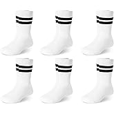 Haloumoning Boys Striped Crew Socks 6 Pairs Kids Cushioned Uniform Casual Athletic Soft Cotton Socks 4-15 Years