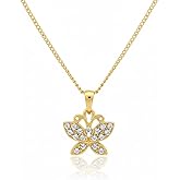 Bittrend Jewels Gold-Plated Butterfly Pendant Necklace with Crystal Accents for Women, Lightweight