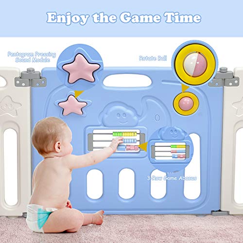 Costzon Foldable Baby Playpen, 16Panel Baby Play Yards with Lock Door & AntiSlip Rubber Bases