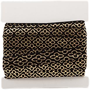 Elegant Specialty Fold Over Elastic 5/8 inch FOE - 5 yard vintage bundle - Black/Gold Flower