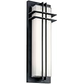 Kichler Manhattan 22" Outdoor LED Wall Light in Textured Black, 1-Light Exterior Wall Sconce with White Glass, ("22" H x 7" W