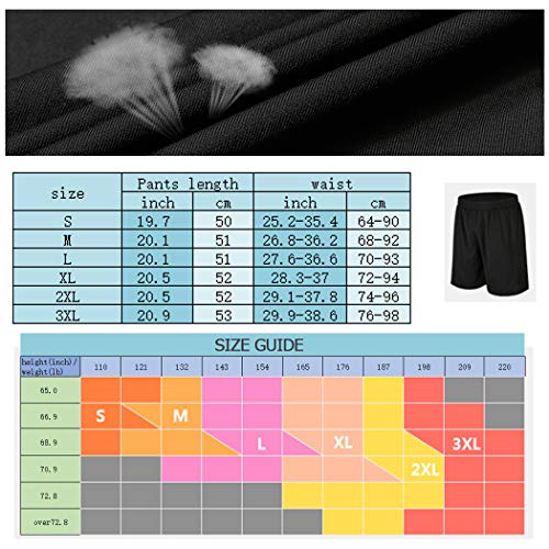 BUYJYA Men's Active Athletic Shorts 5 Pack for Workouts Basketball Football Badminton Exercise Training Running (5pcs, L)