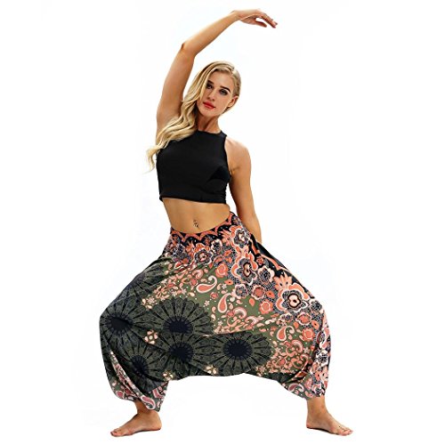 Yoga Pants,Women Casual Loose Yoga Trousers Baggy Boho Aladdin Jumpsuit Harem Pants (Black -1, Free Size) - Thumbnail 4