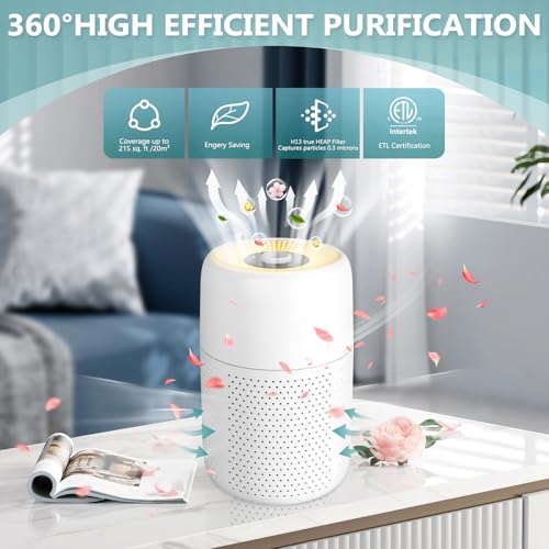 MELEDEN Air Purifiers for Bedroom with True HEPA13 Filters,Pet Air Purifier with Aroma Pad for Wildfires Smoke Pollen Dander,22dB Quiet Air Cleaners for Baby Room Office Dorm P60 (White)