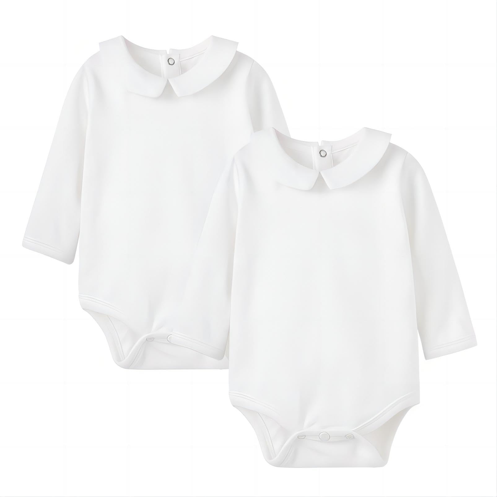 Photo 1 of pureborn 2-Pack Unisex Baby Bodysuit Solid Baptism Long Sleeve peter pan collar White 9-12 Months