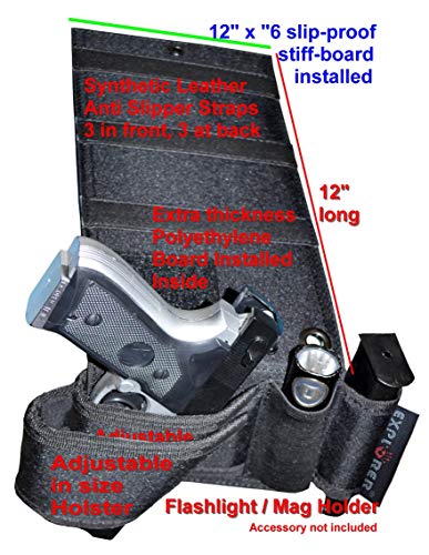 EXPLORER Adjustable in Size Mattress Bed Handgun Holster for Under Vehicle Seat, Office Seat Concealed Handgun Holster with Tactical Flashlight Loop (Beige Bed Holster H21)