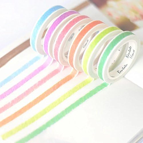 Rainbow Washi Masking Tape (7mm Width), Decorative Craft Tape Collection for DIY and Gift Wrapping (6Rolls Rainbow crayon color)