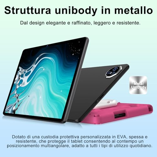 Dghrti 2026 Android 15 Tablet with EVA Silicone Protective Case, 24GB+256GB/2TB, Kids Tablet 11 Inch Octa-Core, Gemini AI/Widevine L1, 8000 mAh, 13MP+5MP, Metal Body, Large-Rose Tablet