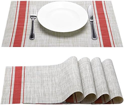 Placemat, Fashion European Style PVC Placemat Non-slip Insulation Placemat Washable Table Mats Set of 6 (Red)