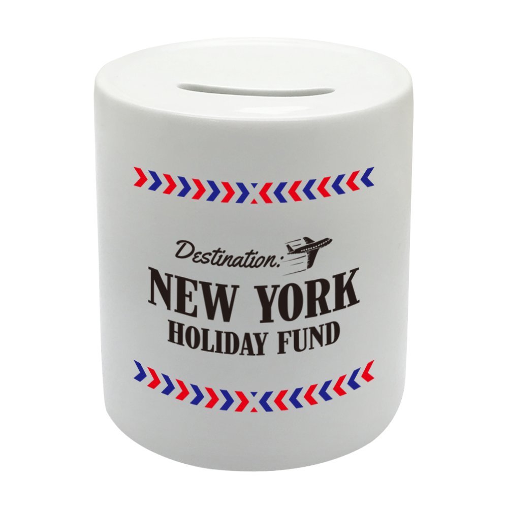 BS022 NEW YORK HOLIDAY FUND Novelty Gift Printed Ceramic Piggy Bank Money Saving Box