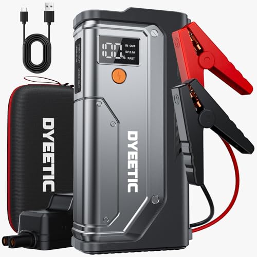 Dyeetic 6000A Jump Starter, 12V Car Battery Booster Pack(All Gas and 12.0L Diesel Engine)，26800mAh Car Starter Smart Jumper Cables, Portable Power Bank with USB QC3.0，800LM Flashlight