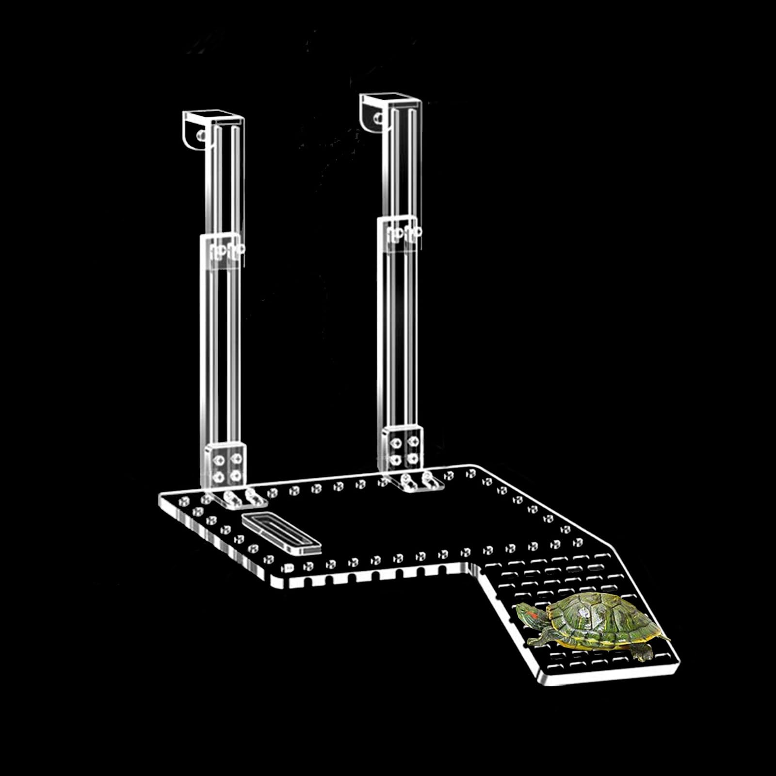 QeeHeng Turtle Basking Platform, Acrylic Tortoise Basking Platform Super Light Transmission Transparent Tortoise Habitat with Climbing Shelf Turtle Tank Accessories for Small Aquatic Reptile (Large)