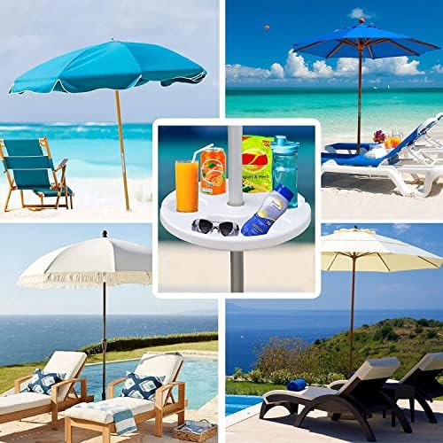 Plateau de Parasol de Plage de 33 cm pour Plage, terrasse, Jardin, Piscine avec Porte-gobelets, Compartiments à collation, Blanc