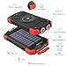 Solar Charger 10000mAh, Portable Solar Power Bank IPX4 Outdoor Travel Qi Wireless Solar Panel Charger External Battery Pack Type-C Input Port Dual Flashlight Compass, DC 5V/2.1A Input Red