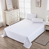 Waterproof Bed Sheet - Cotton Breathable Percale Flat Bed Sheets Ideal for Hotels and Hospitals for Bed Couch Machine Washable (White,Queen- 200 x 230cm)