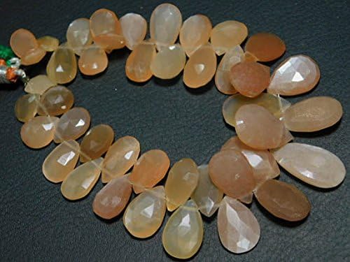 247 carat-AAA Peach Moonstone Faceted Pear Big Briolettes- 9"Strand -Stones measure- 11x9-20x12mm