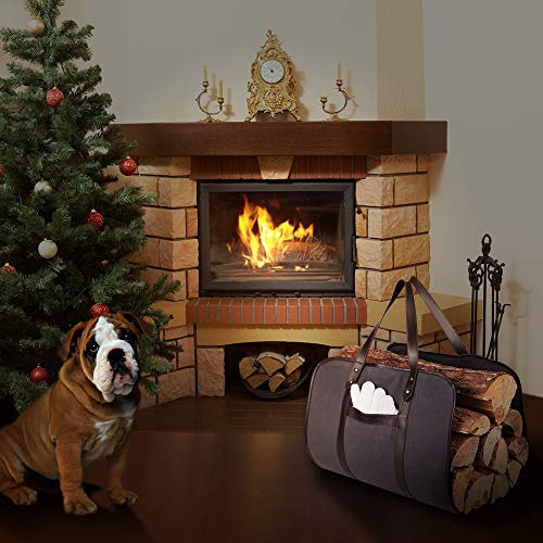 Waxed Canvas Firewood Carrier, HAMSWAN Fireplace Sturdy Wood Carring Bag with Handles Gloves for Camping Indoor Firewood Logs Tote Holder Birchwood Stand